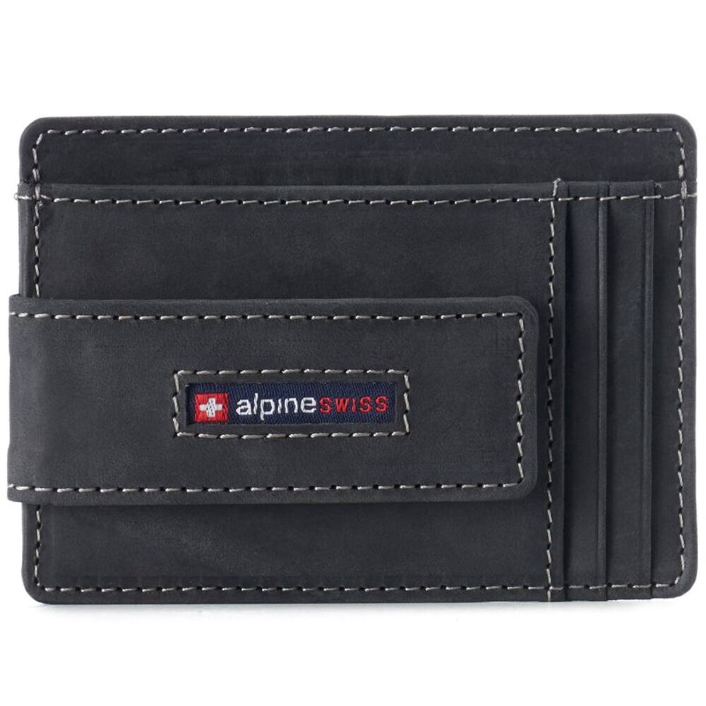 Alpine Swiss Mens RFID Safe Slim Magnetic Money Clip Leather Front Pocket Wallet